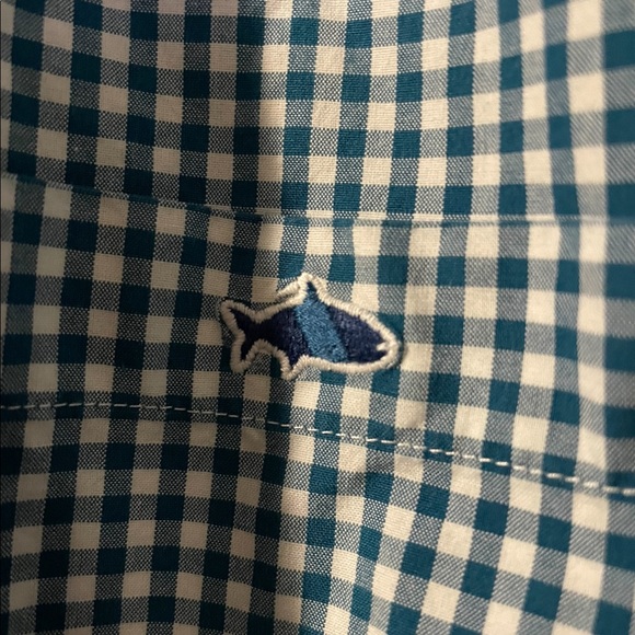 Medium Fish Hippie button down. White/turquoise - Picture 3 of 3